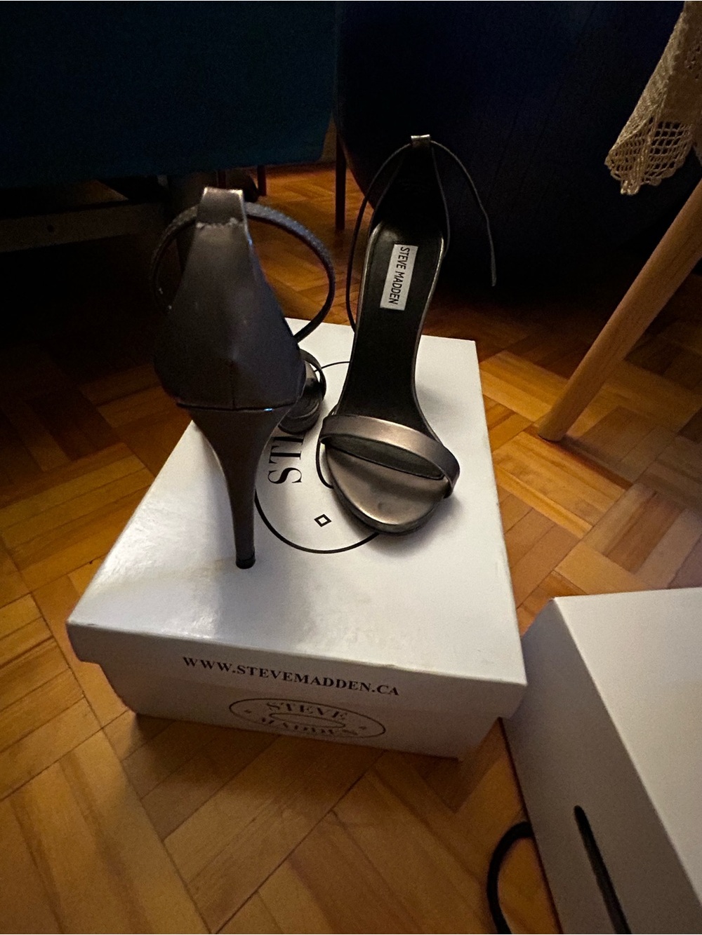 Steve Madden Black Open-Toe Ankle-Tie Stiletto Heels